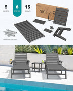 SERWALL Patio Chaise Lounge Chair Set of 6, 5 Positions Adjustable Poly Outdoor - Image 6