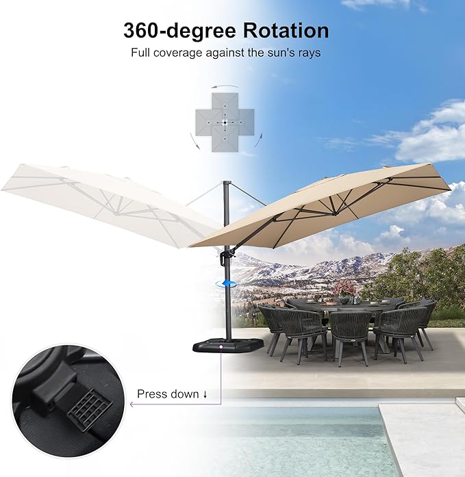 PURPLE LEAF 11.5' X 11.5' Telescopic Patio Umbrella Outdoor Cantilever Umbrella - Image 6