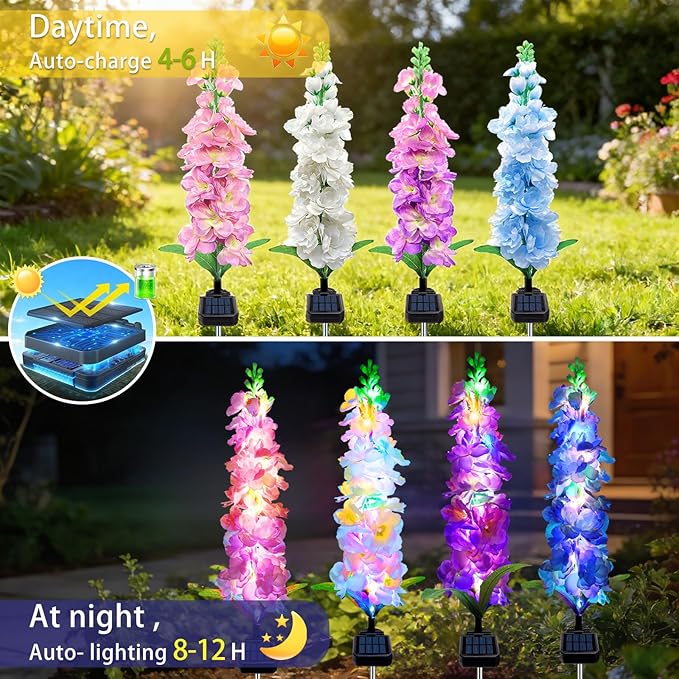 Solar Garden Lights, Solar Delphinium Flowers Lights 8 Pack 160 LEDs, - Image 4