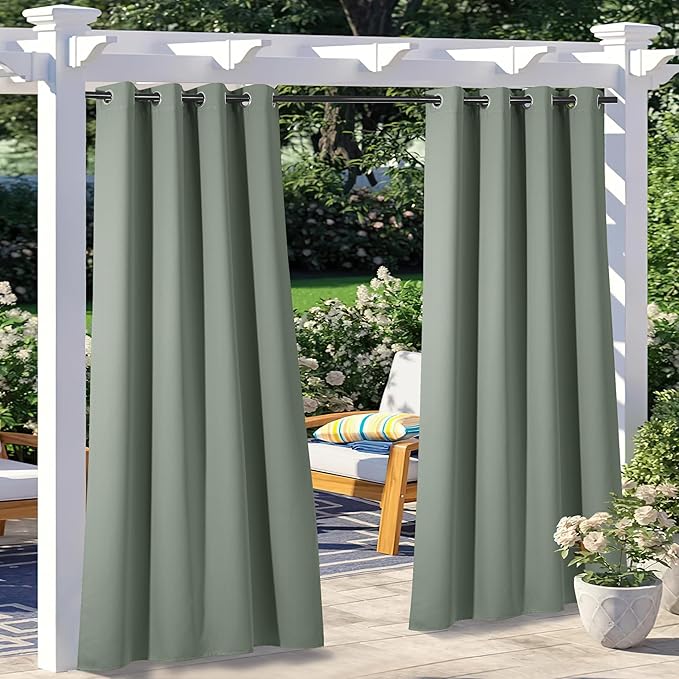NICETOWN 2 Panels Sage Green Blackout Outdoor Curtains by NICETOWN