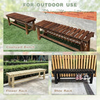 Outdoor Garden Bench, 3-Person Wood Patio Bench Weatherproof Outdoor Backless - Image 5