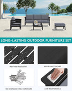 SERWALL HDPE Patio Furniture Set, 6 Pieces Outdoor Sectional Sofa Set, - Image 3