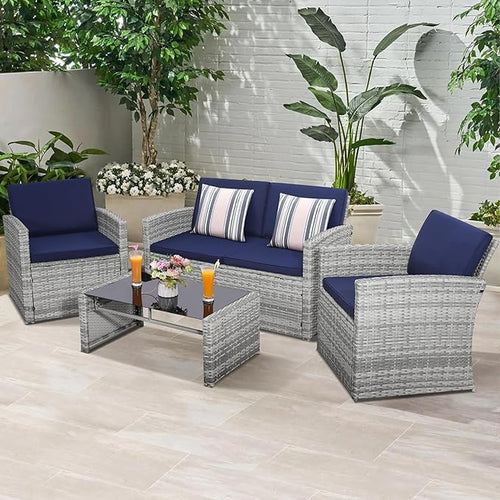 4-Piece Patio Furniture Set, Wicker Outdoor Rattan Sectional Sofa - Image 2