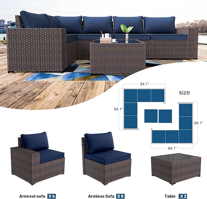 Kullavik 12 Pieces Outdoor Patio Furniture Set PE Wicker Rattan Sectional Sofa - Image 5