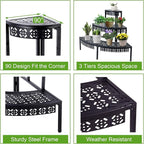 aboxoo 3 Tier Plant Stand Flower Pot Rack, Metal Stair-Step Style Corner Shelf - Image 4