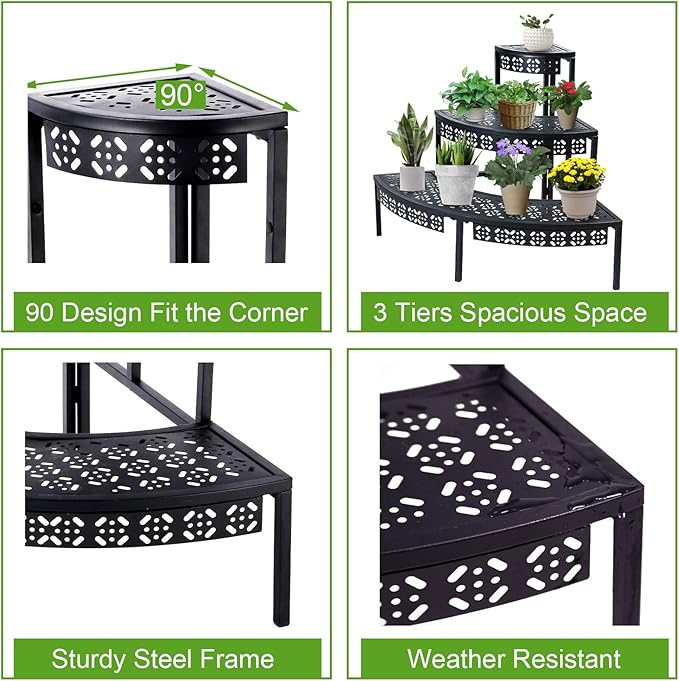 3 Tier Plant Stand Semi-Circular Flower Pot Organizer Rack Quarter Round Plant - Image 4