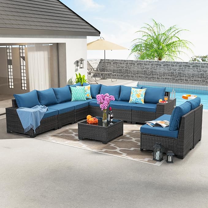 10 Pieces Patio Furniture Set All-Weather Outdoor Wicker Sectional Conversation - Image 7