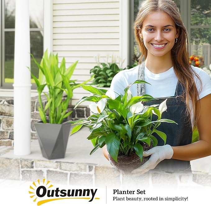 Outsunny Set of 3 Tall Planters, MgO Indoor Outdoor Planters - Image 9