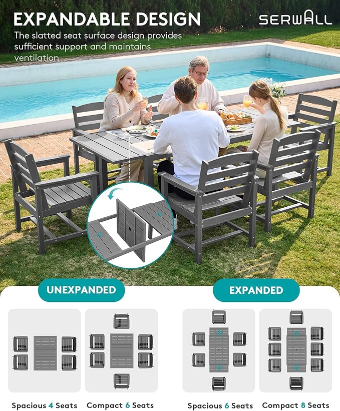 SERWALL 7-Piece Patio Dining Sets, All Weather HDPE Outdoor Furniture Set - Image 3