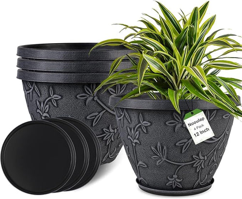 4 Pack 12 Inch Large Flower Pots by Nooulap