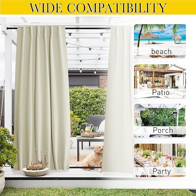 NICETOWN 2 Panels Outdoor Curtains Waterproof Pocket & Back Tab on Top & Bottom - Image 8