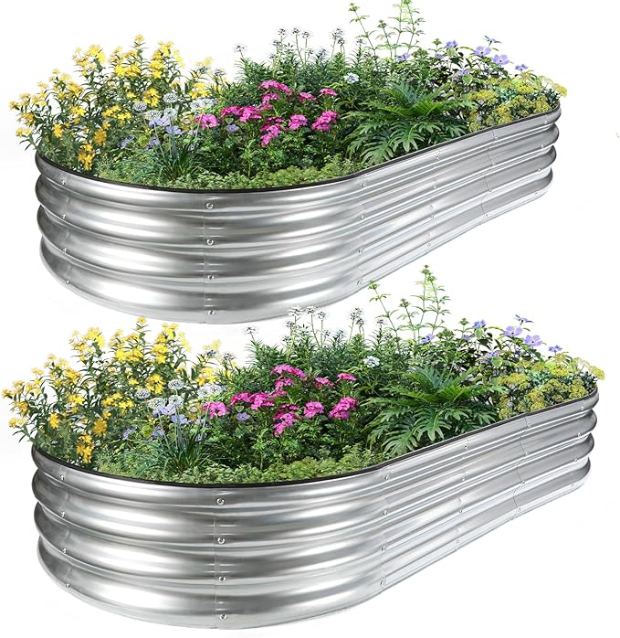 JERIA 2 Pcs 6×3×1ft Oval Raised Garden Bed, Galvanized Raised Garden Bed Kit by JERIA