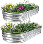 JERIA 2 Pcs 6×3×1ft Oval Raised Garden Bed, Galvanized Raised Garden Bed Kit by JERIA