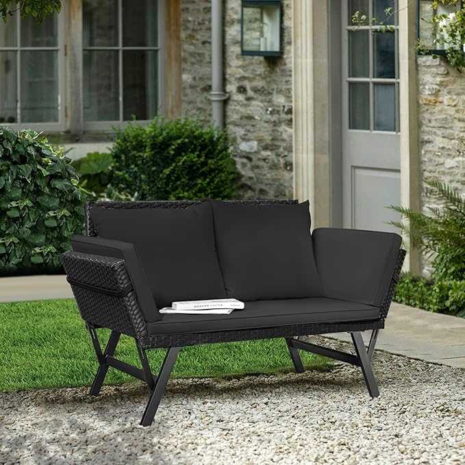 Greesum Outdoor Sofa, Woven Rattan Patio Furniture, Convertible Daybed or - Image 2