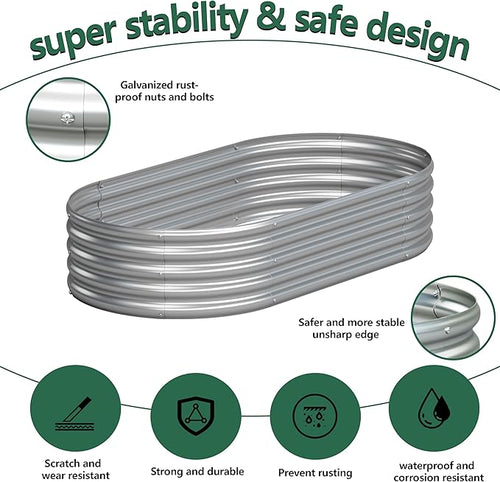 4x2x1FT Galvanized Raised Garden Bed Kit, Vegetable Boxes-Oval Metal Flower Box - Image 2
