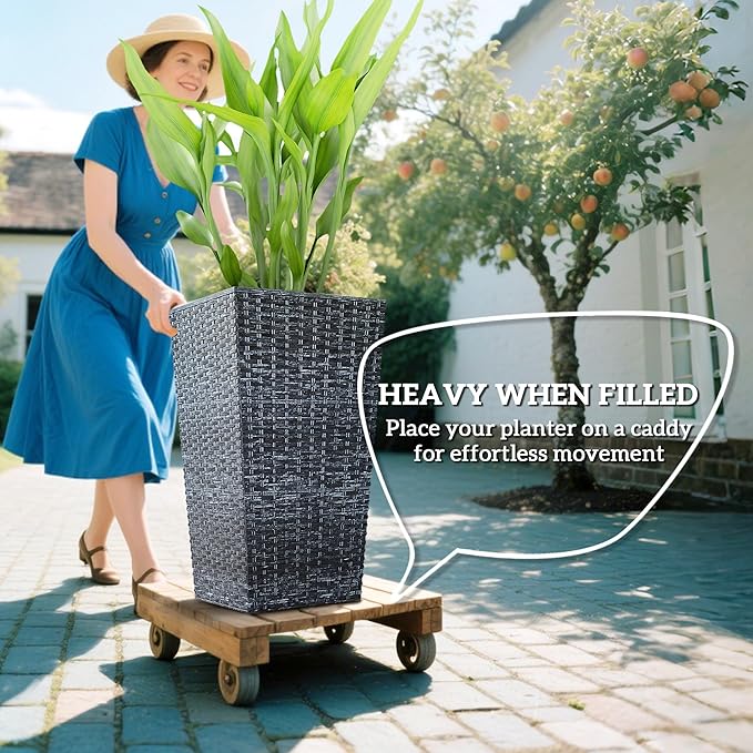 Outsunny Tall Planters for Outdoor Plants Set of 3, 24 in Taper Planters - Image 4