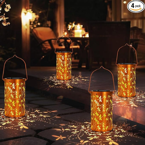 4 Pack Solar Lanterns Outdoor Hanging Lantern Lights, Dragonfly Hollowed-Out by DIBIEECN
