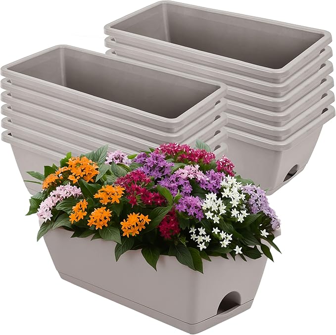 Window Box Planter, 12 Pack Plastic Vegetable Flower Planters Boxes 17 Inches by LOCONHA