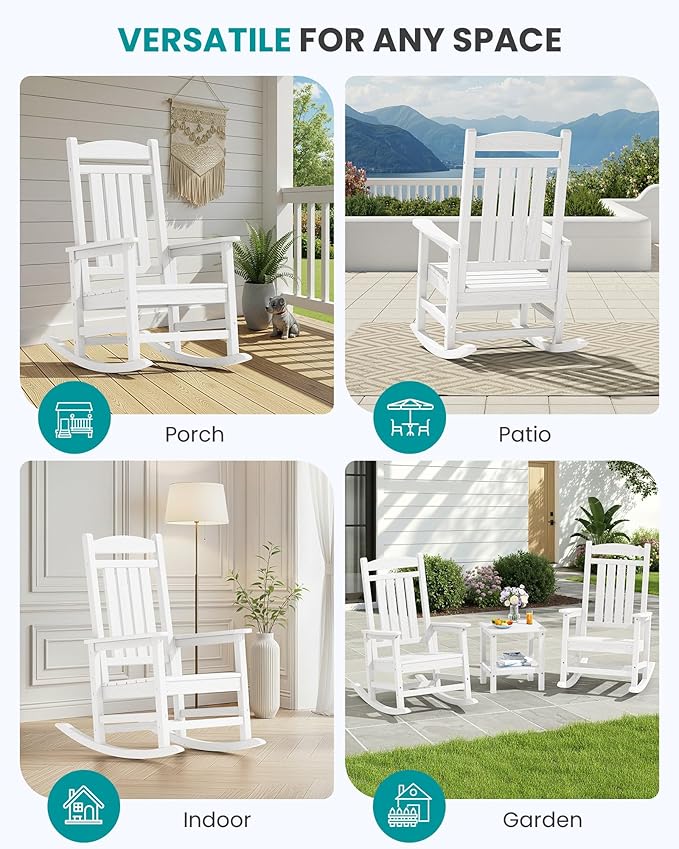 SERWALL Outdoor Rocking Chairs Set of 4, Oversized HDPE Porch Rockers - Image 9
