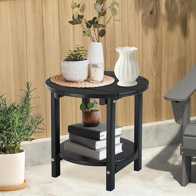 LZRS Round Adirondack Side Table Double End Table, Outdoor Side Tables - Image 5