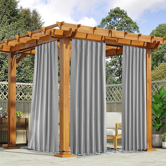 NICETOWN 2 Panels Outdoor Curtains Waterproof Pocket & Back Tab on Top & Bottom by NICETOWN