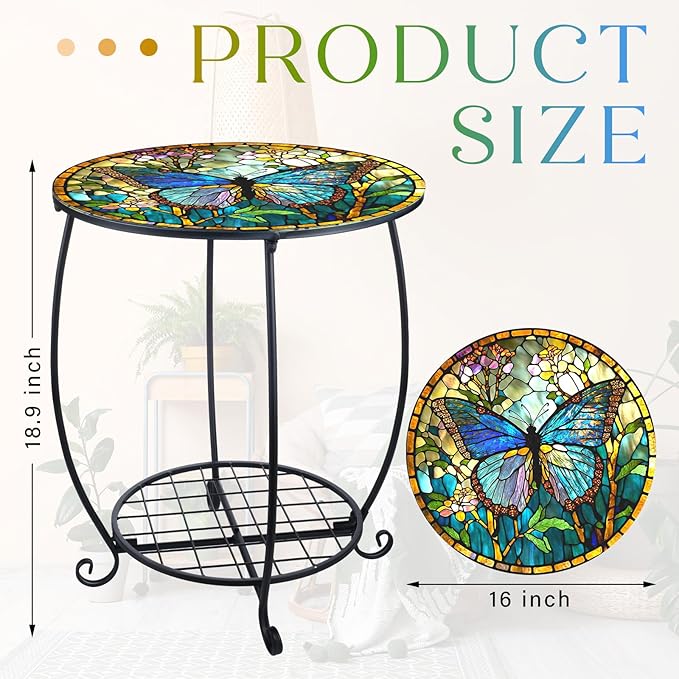 Outdoor Side Table Round Small Mosaic Patio Accent Indoor End Plant Coffee Tea - Image 3