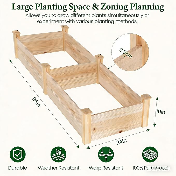 MIXC 8×2ft Wooden Horticulture Raised Garden Bed Divisible Elevated Planting - Image 3
