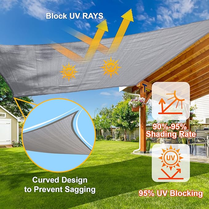 SUNLAX Sun Shade Sail 20' x 20' x 28.3' Silver Rectangle Canopy Sail Shade - Image 4