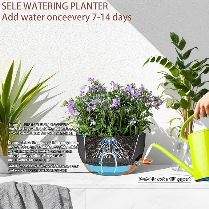 2 Pack 12 Inch Self Watering Hanging Planters - Image 6