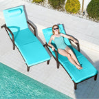 Chaise Lounge Chairs Outdoor Set of 2, Comfy Outside Wicker Patio Pool Lounge - Image 2