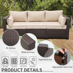 WAROOM Patio Couch PE Rattan 3-Seat Outdoor Sofa Brown Wicker Furniture Set - Image 4