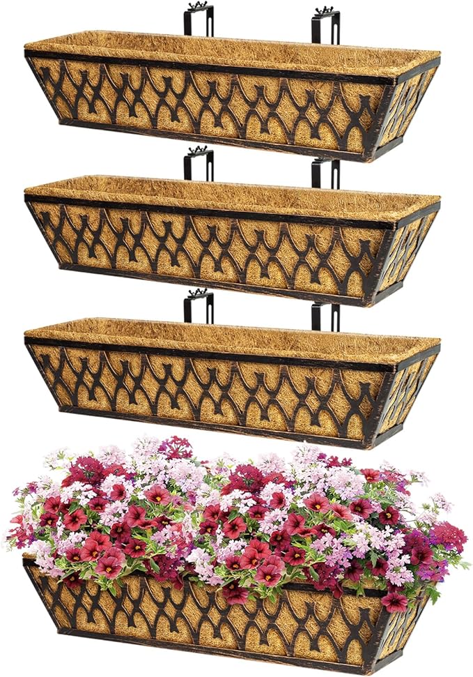 4 Pack 24 Inch Window Boxes Planters Railing Planter Box by KarlliuHOMEGARDEN