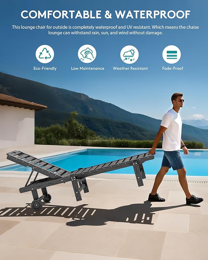 SERWALL Outdoor Chaise Lounge Set of 6, HDPE Pool Lounge Chair - Image 4