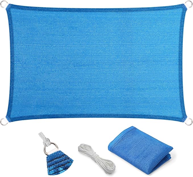 Eden's Decor Straight Flat-Edged Sun Shade Sail Rectangular 13' x 20' Blue by EdensDecorInc