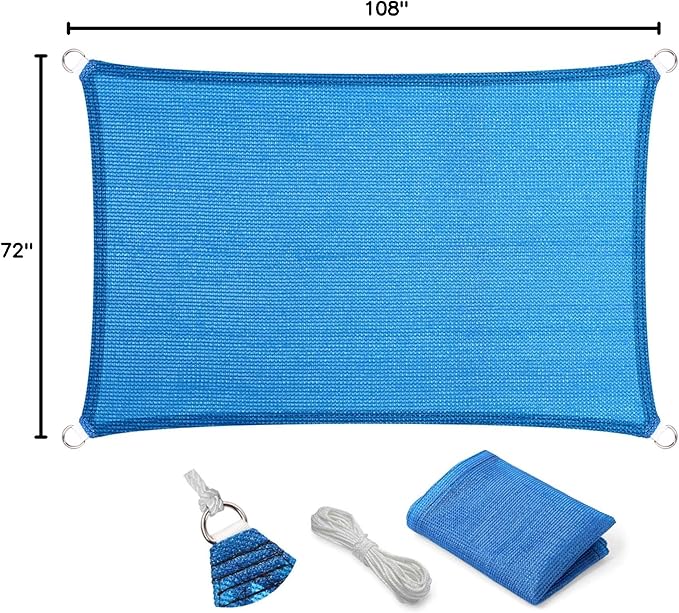 Eden's Decor Straight Flat-Edged Sun Shade Sail Rectangular 6' x 9' Blue - Image 9