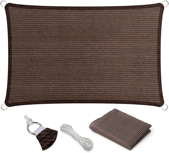 Eden's Decor Straight Flat-Edged Sun Shade Sail Rectangular 9' x 19' Brown by EdensDecorInc