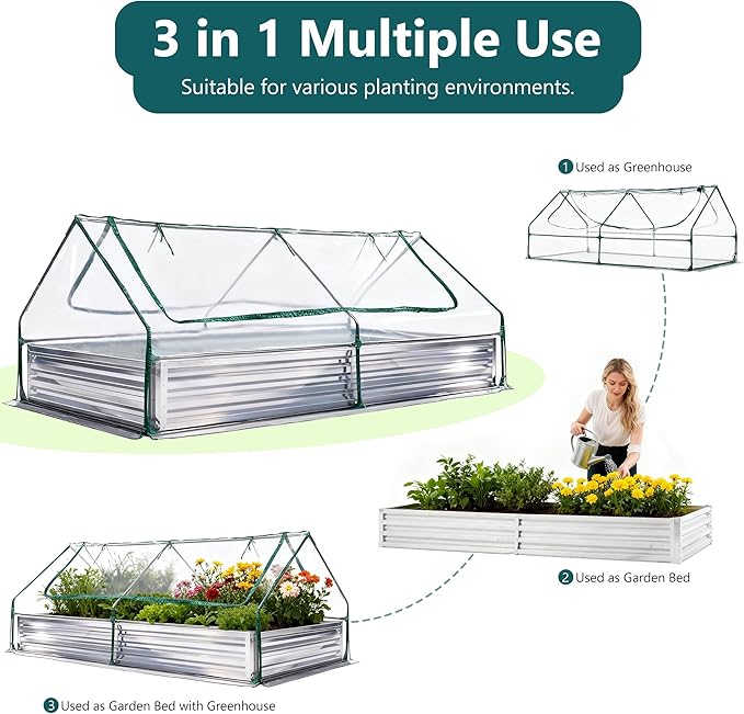 DUMOS Raised Garden Bed with Cover, Extra Large Metal Garden Bed Mini Greenhouse - Image 2