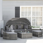 Outsunny 4-Piece Outdoor Rattan Furniture Set, Round Convertible Patio Daybed - Image 2