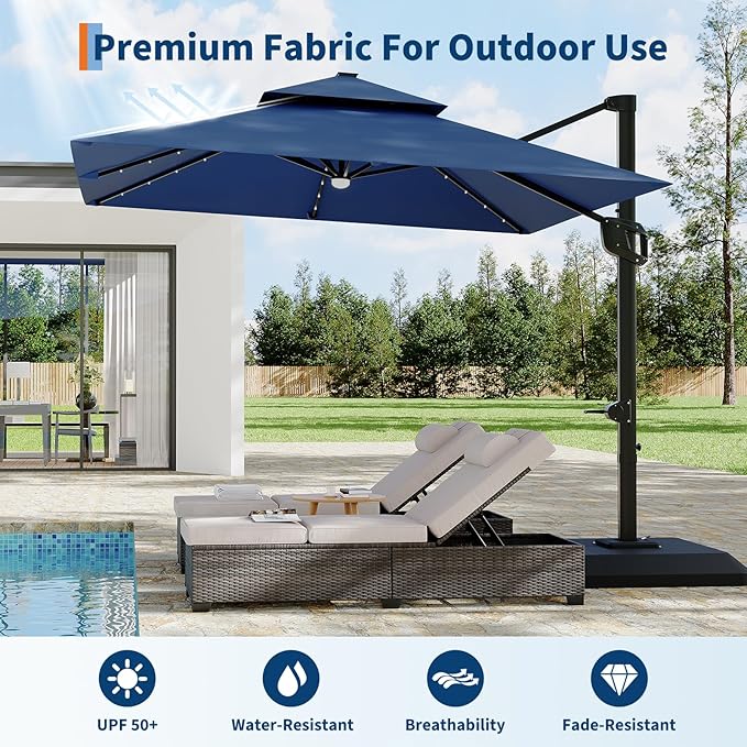 Garvee 10 ft Solar Lights Cantilever Patio Umbrella - Image 6