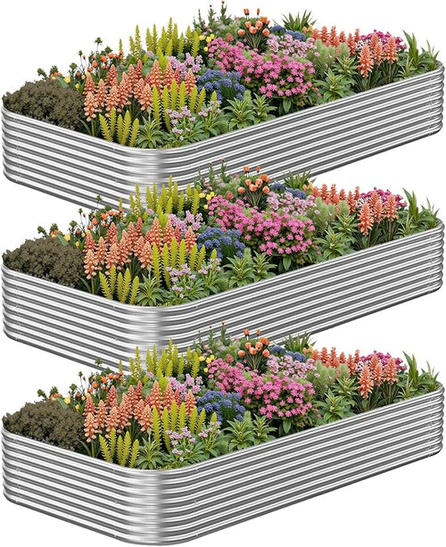 3 Pack Corrugated Galvanized Steel Raised Garden Bed Outdoor, Metal Above by CATMANOR