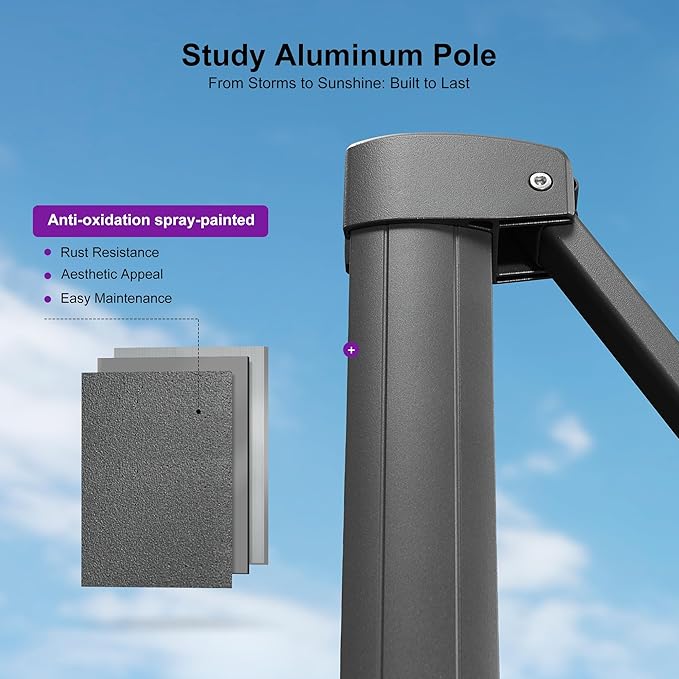 PURPLE LEAF Patio Umbrella 9' X 9' Rectangle Cantilever Umbrella Large Aluminum - Image 3