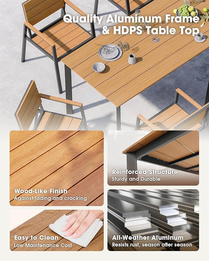 Outdoor Patio Dining Sets, Aluminum 5 Piece HDPS Outdoor Dining Table Set - Image 4