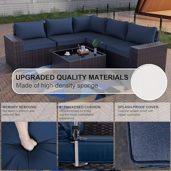 Kullavik 9 Pieces Outdoor Patio Furniture Set, PE Wicker Rattan Sectional Sofa - Image 6