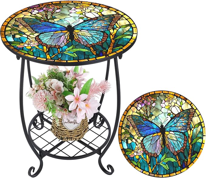 Outdoor Side Table Round Small Mosaic Patio Accent Indoor End Plant Coffee Tea by Cinnvoice