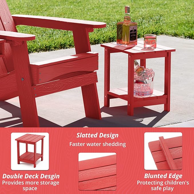 LUE BONA Adirondack Outdoor Side Table, 2-Tier Bright Red HDPS Patio End Table - Image 6