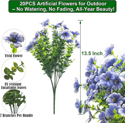 20 Bundles Artificial Flowers for Outdoors, UV Resistant Fake Plants Flowers - Image 2
