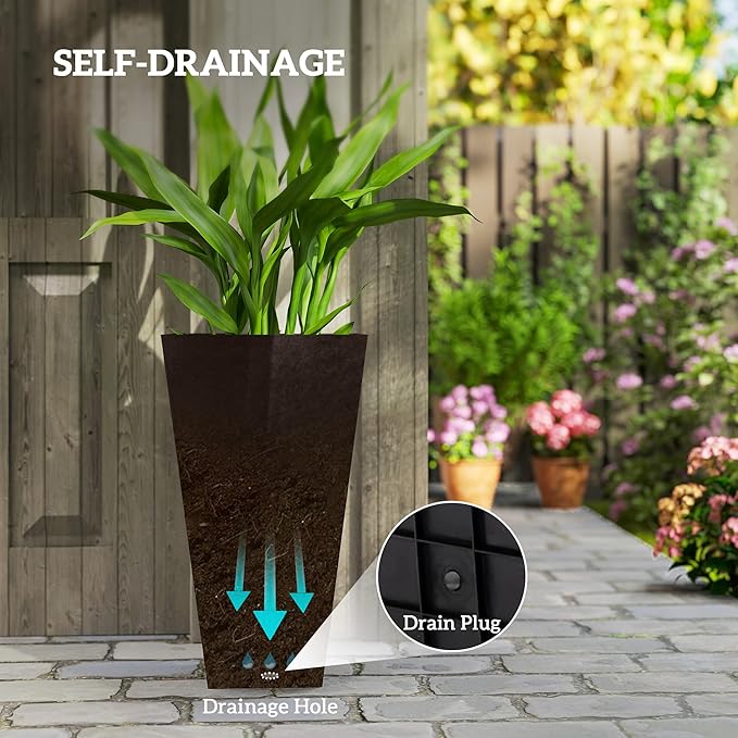 Outsunny Tall Planters for Outdoor Plants Set of 3, 28 in Taper Planters - Image 5