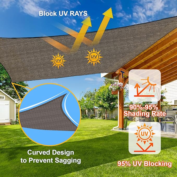 SUNLAX Sun Shade Sail 9' x 9' Brown Rectangle Canopy Sail Shade Cover UV Block - Image 4