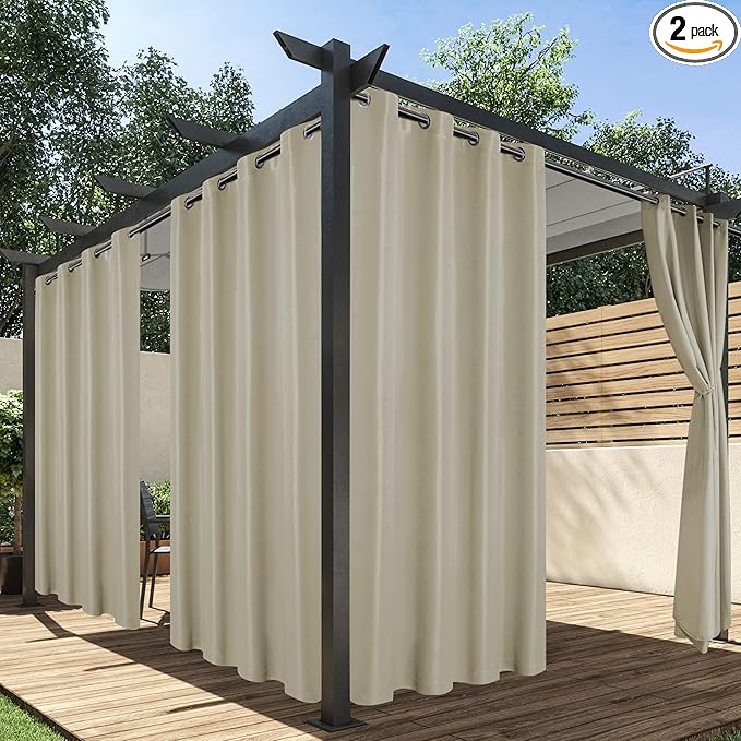 HolidayIdeas Outdoor Curtains for Patio Waterproof, 2 Panels by HolidayIdeas