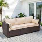 WAROOM Patio Couch PE Rattan 3-Seat Outdoor Sofa Brown Wicker Furniture Set - Image 2